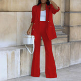 2025 New Solid Color Casual Suit Wide Leg Pants Suit Two Sets HZ0107