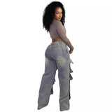 Women's Straight Jeans Women's Autumn Street Trendy Detachable Buttons High-Rise Pants HZ0107