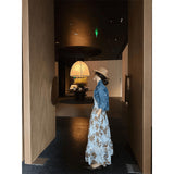 Spring Light Luxury High-End Temperament Sister Little Fragrant Denim Jacket Blue Floral Skirt Set