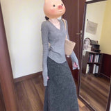 Early Autumn With A Set Of 2025 Korean Lazy Gray Sweater Knitted Half-Dressed Dress Two-Piece Skirt Woman