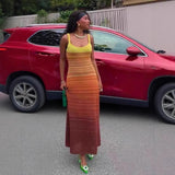 French Retro Gradient Striped Knitted Dress Sleeveless Sling Skirt Slime-Skinny Sweater Skirt HZ0107