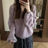 Autumn With A Set Of 2025 Purple Gentle Temperament Sweater Knitted Jersey Half Dress Two-Piece Skirt