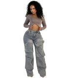 Women's Straight Jeans Women's Autumn Street Trendy Detachable Buttons High-Rise Pants HZ0107