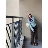 Merard Retro Dark Brown Loose Thin Straight Jeans Women's New Low-Rise Thin Broad Leg Horn Pants