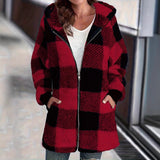 Plush Women's Coat New Wish Long-Sleeved Lattice Hooded Zip-On With Pocket Loose Coat
