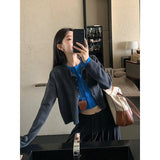 A Complete Set Of Early Autumn Wear And Match Color Splicing Fake Two Knitted Cardigan Women Autumn High-Rise Skirt Suit