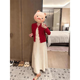 New Chinese Style New Year Red Buckle Sweater Coat Women Autumn And Winter Winter High-End Feeling Super Good-Looking Knitted Open Shirt