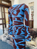 New Women's Sexy Knitted Leopard Print Long-Sleeved Dress Sweater Long Dress