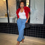 Women's Denim Cloth Jumpsuit Women's Street Multi-Pocket Strap Pants Loose Waist Straight Pants HZ0107