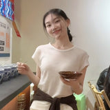 Lazy And Relaxed Sense Of Simple Shoulder Round Neck Short Sleeve T-Shirt High Lumbar Loose Leisure Pants Two Sets