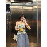 French Retro Print Tset Coat Woman 2025 Summer Pure Temperament Holiday High Waist Half-Dress Skirt Set